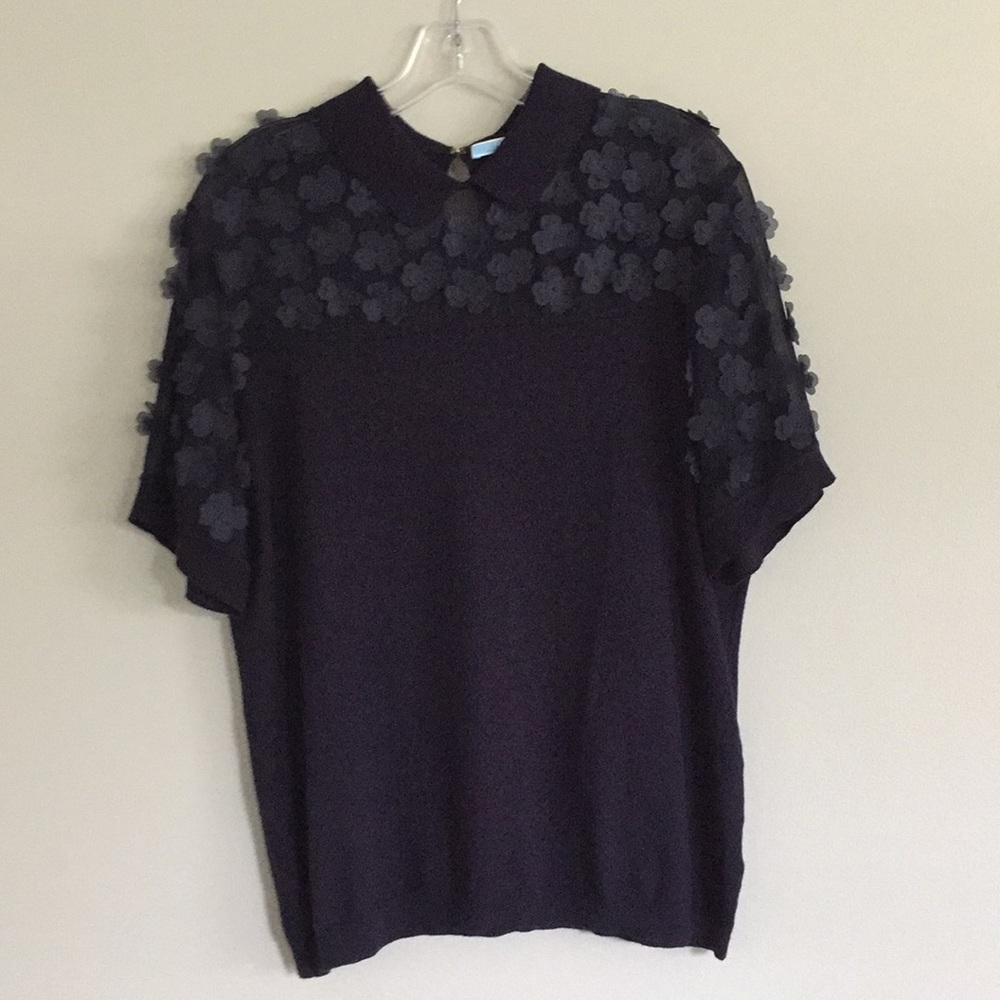 Draper James collared blouse sheer flowers XL